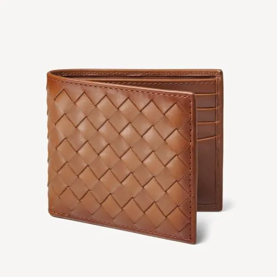 8 Card Billfold Wallet Burnished Tan Woven Leather Men Aspinal Of London Billfold Wallets