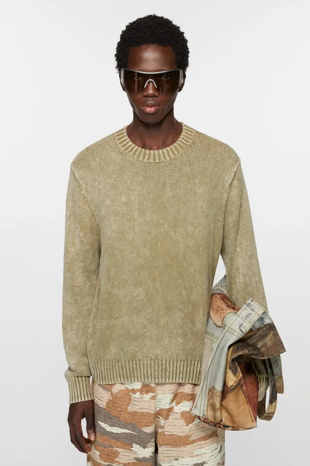Acne Studios Acid Wash Jumper Olive Green Men Knitwear