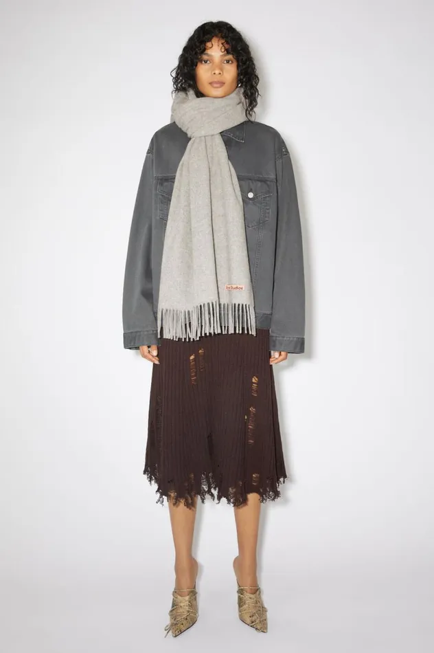 Acne Studios Fringe Wool Scarf 8211 Oversized Light Grey Melange Men Scarves
