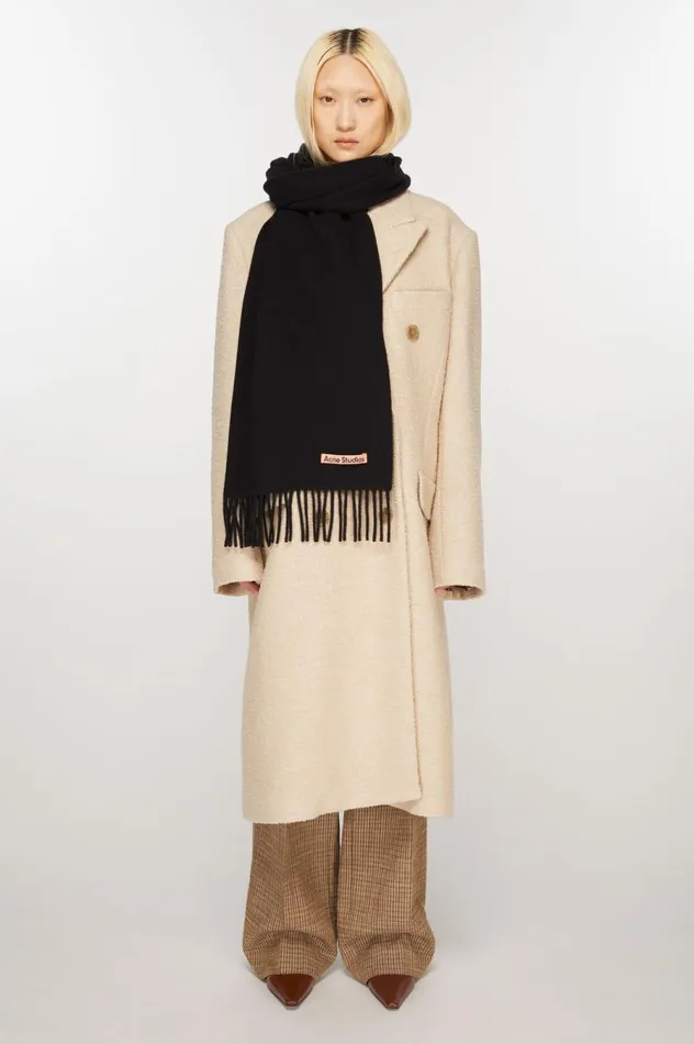 Acne Studios Fringe Wool Scarf Narrow Black Men Scarves