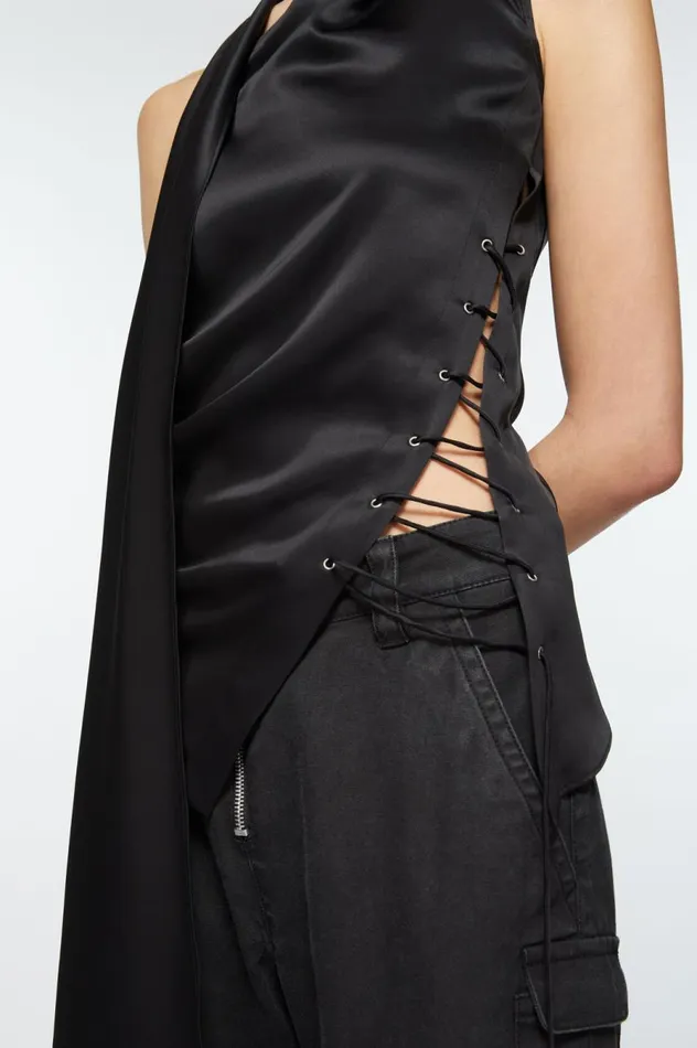 Acne Studios Fringe Wrap Blouse Black Women Shirts and Blouses