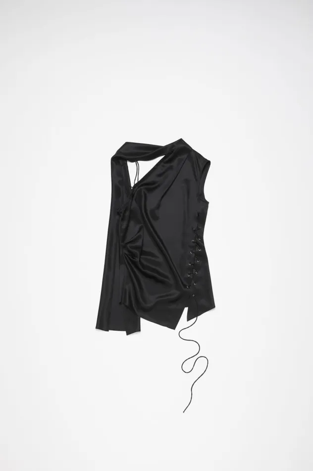 Acne Studios Fringe Wrap Blouse Black Women Shirts and Blouses