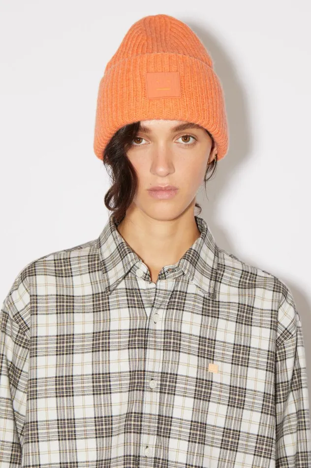 Acne Studios Large Face Logo Beanie Mandarin Orange Melange Men Hats