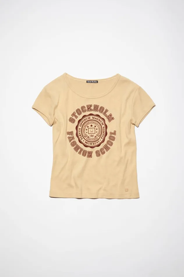 Acne Studios Logo Tshirt 8211 Fitted Fit Biscuit Beige Women Tshirts