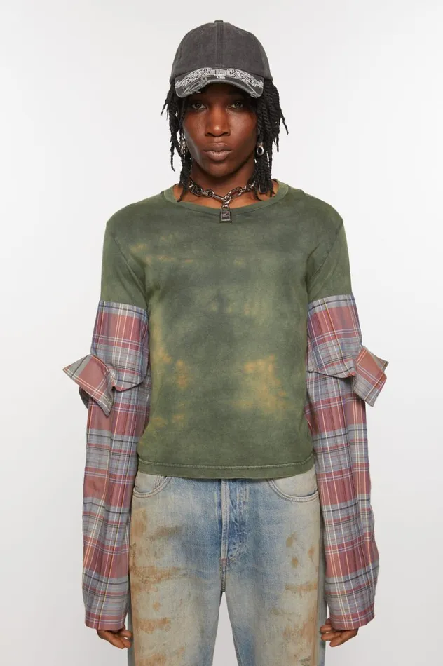 Acne Studios Tshirt Constructed Flannel Sleeves Bluemulti Men Tshirts
