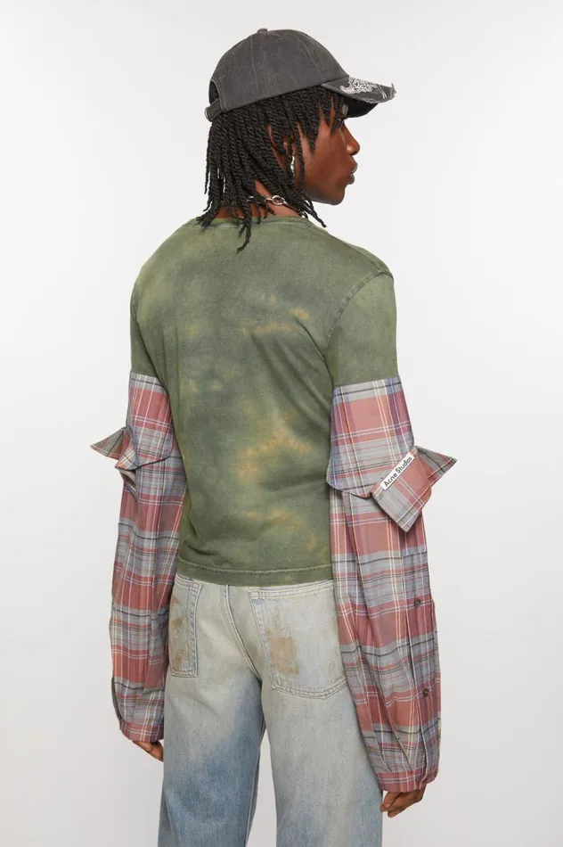 Acne Studios Tshirt Constructed Flannel Sleeves Bluemulti Men Tshirts