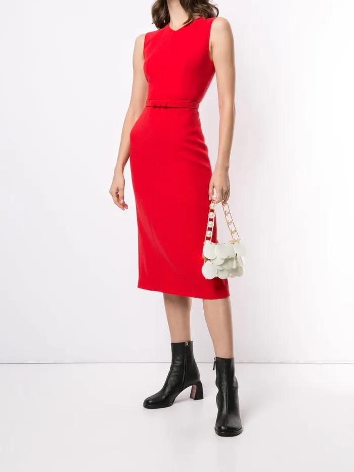 Adam Lippes Dresses and Jumpsuits VNeck Sheath Dress With Belt In Wool Crepe Red 8211 Women