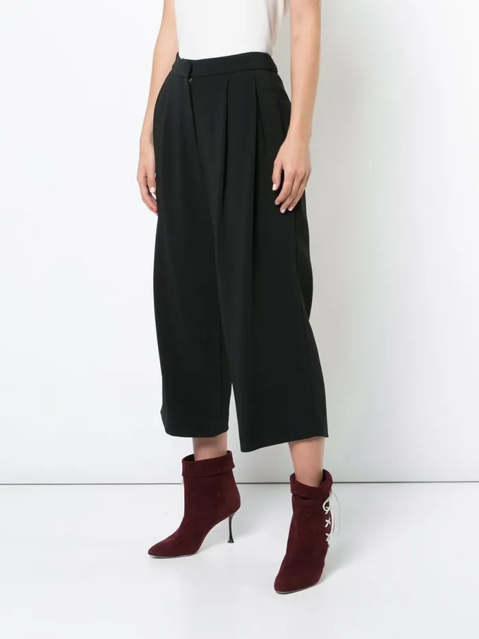 Adam Lippes Pants Pleat Front Culotte In Stretch Cady Black 8211 Women