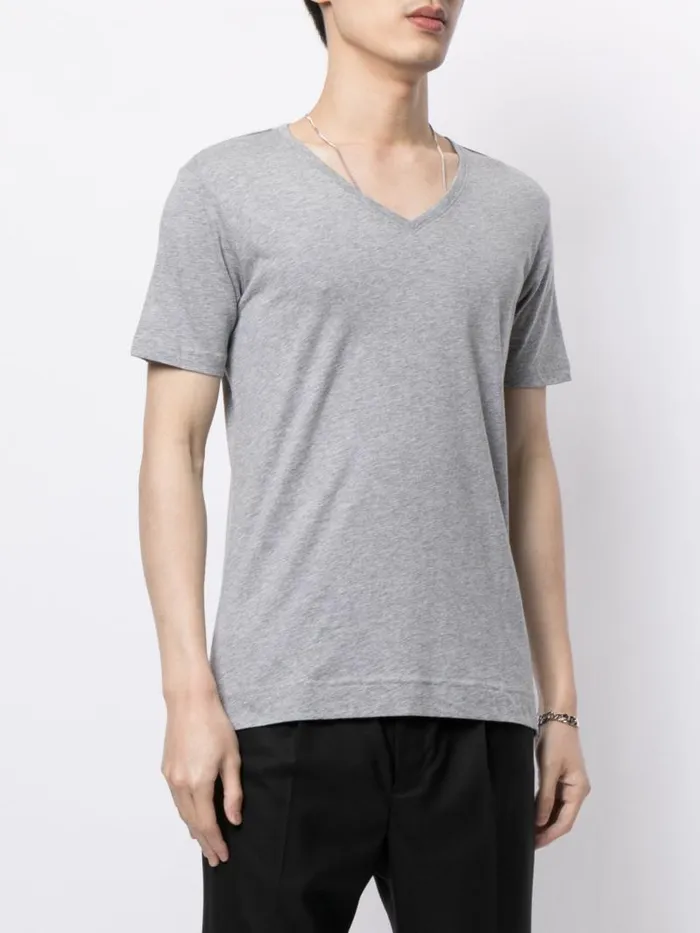 Adam Lippes TShirts Short Sleeve VNeck TShirt In Pima Cotton Heather Grey 8211 Men