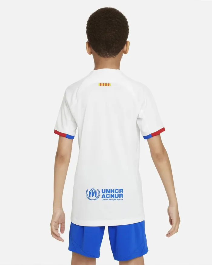 All Clothing Kids Nike FC Barcelona 202324 Stadium Away Whiteroyal Blueuniversity Redroyal Blue