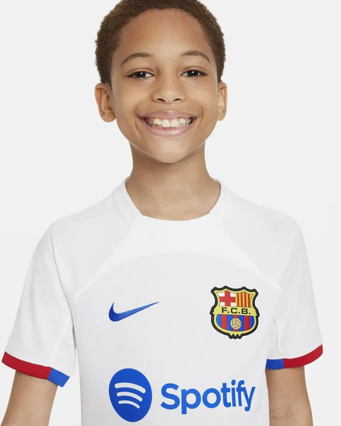 All Clothing Kids Nike FC Barcelona 202324 Stadium Away Whiteroyal Blueuniversity Redroyal Blue