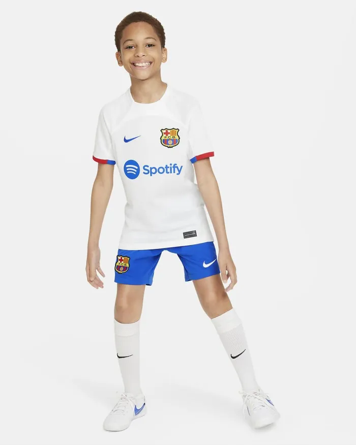 All Clothing Kids Nike FC Barcelona 202324 Stadium Away Whiteroyal Blueuniversity Redroyal Blue