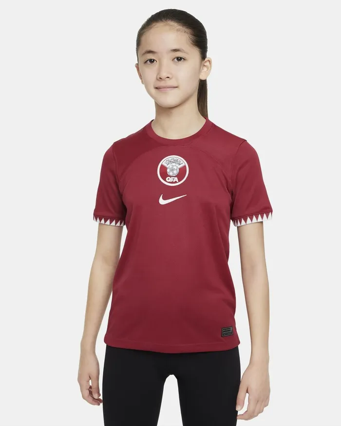 All Clothing Kids Nike Qatar 202223 Stadium Home Desert Maroonwhite
