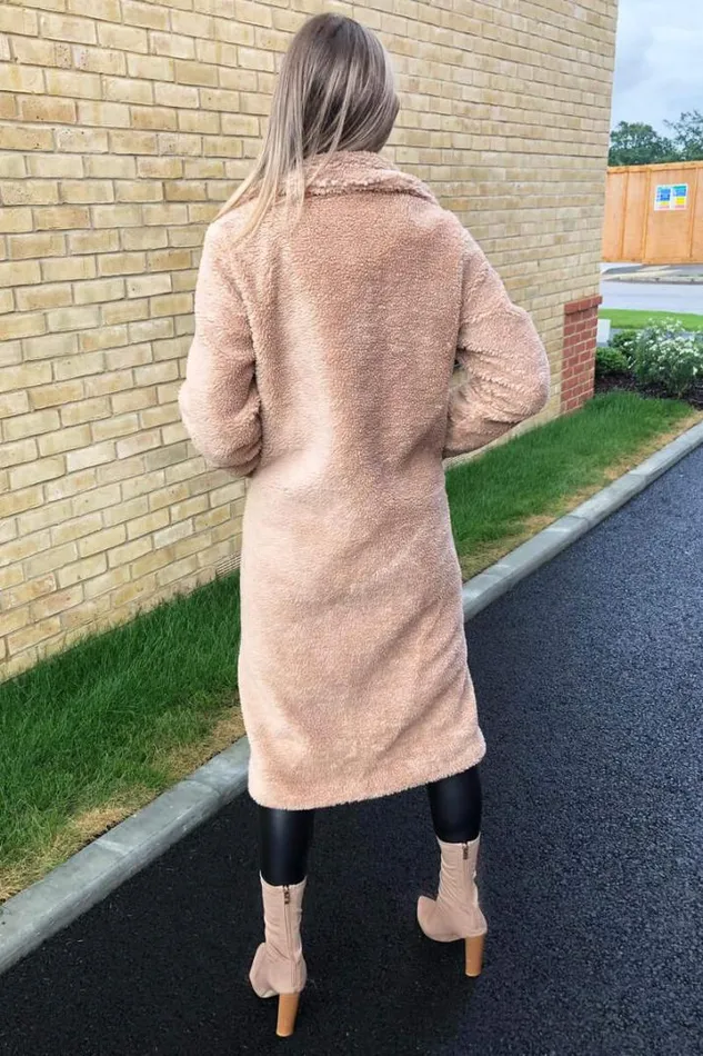 AX Paris Coats 038 Jackets Oatmeal Midi Teddy Coat