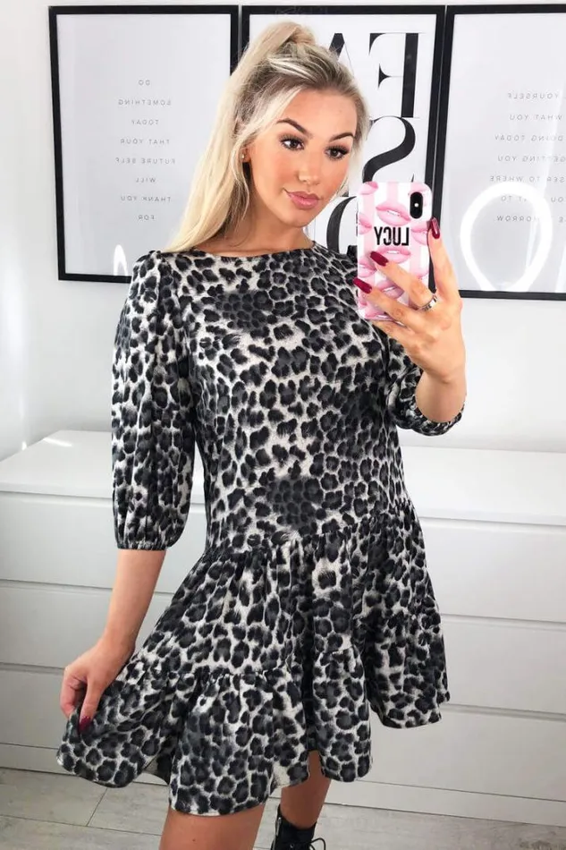 AX Paris Day Dresses Grey Printed Frill Swing Dress
