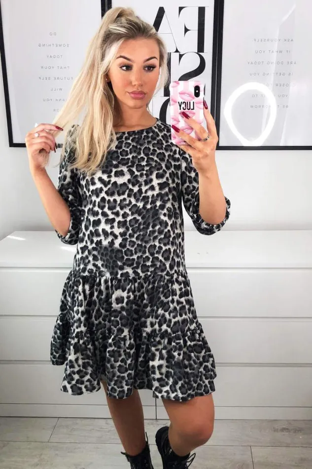 AX Paris Day Dresses Grey Printed Frill Swing Dress