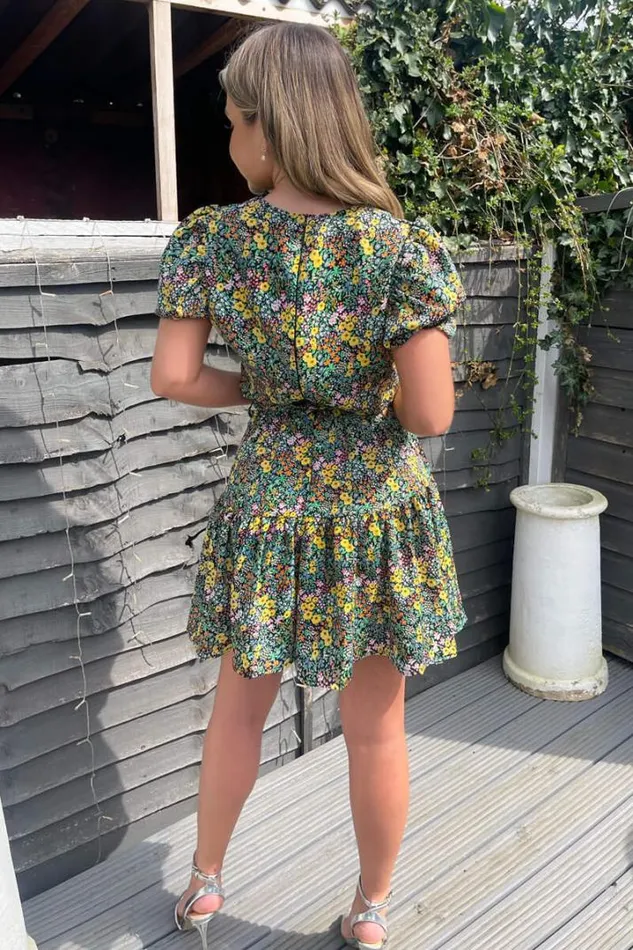 AX Paris Dresses Black Ditsy Floral Printed Tie Waist Frill Hem Dress