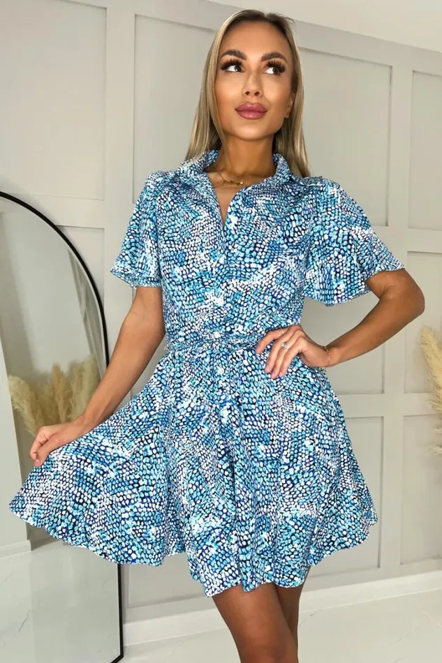AX Paris Dresses Blue Snake Print Mini Tie Waist Shirt Dress
