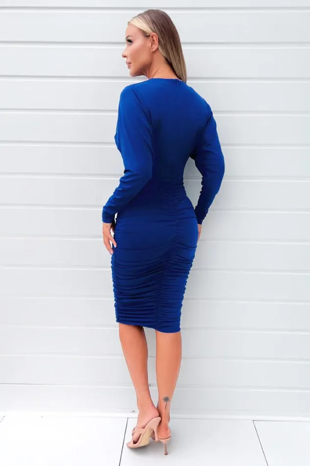 AX Paris Dresses Cobalt Blue Ruched Wrap Top Midi Dress