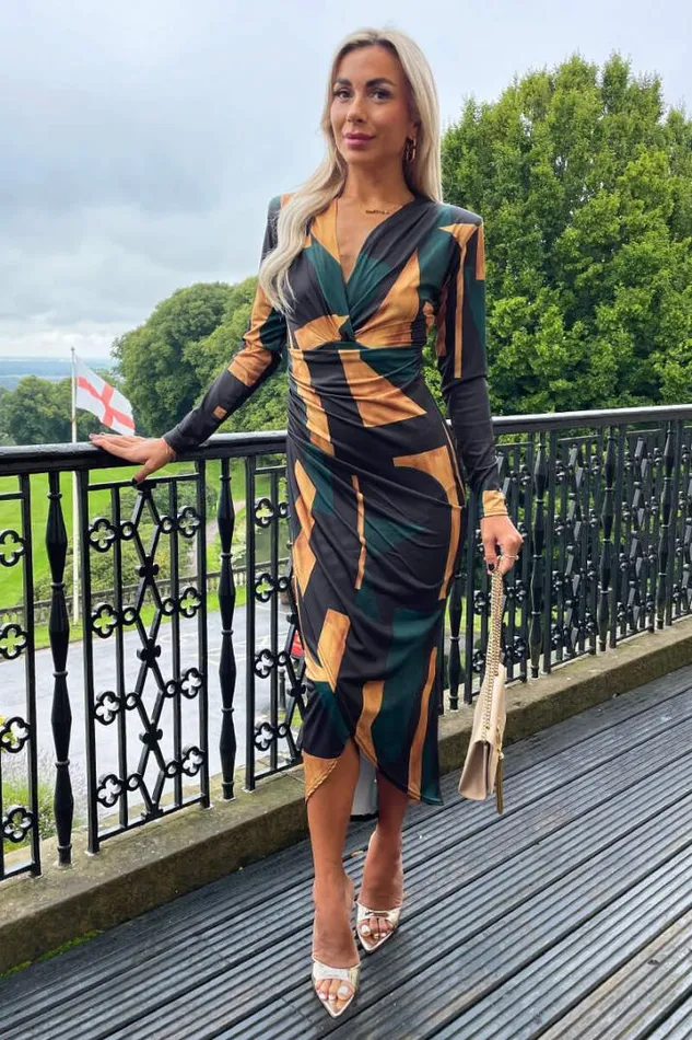 AX Paris Dresses Forest Geometric Print Long Sleeve Wrap Midi Dress