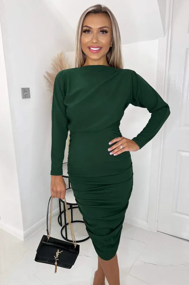 AX Paris Dresses Forest Wide Neck Ruched Bodycon Dress