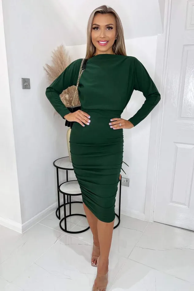 AX Paris Dresses Forest Wide Neck Ruched Bodycon Dress