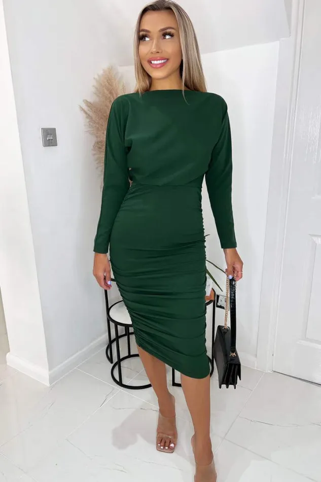 AX Paris Dresses Forest Wide Neck Ruched Bodycon Dress