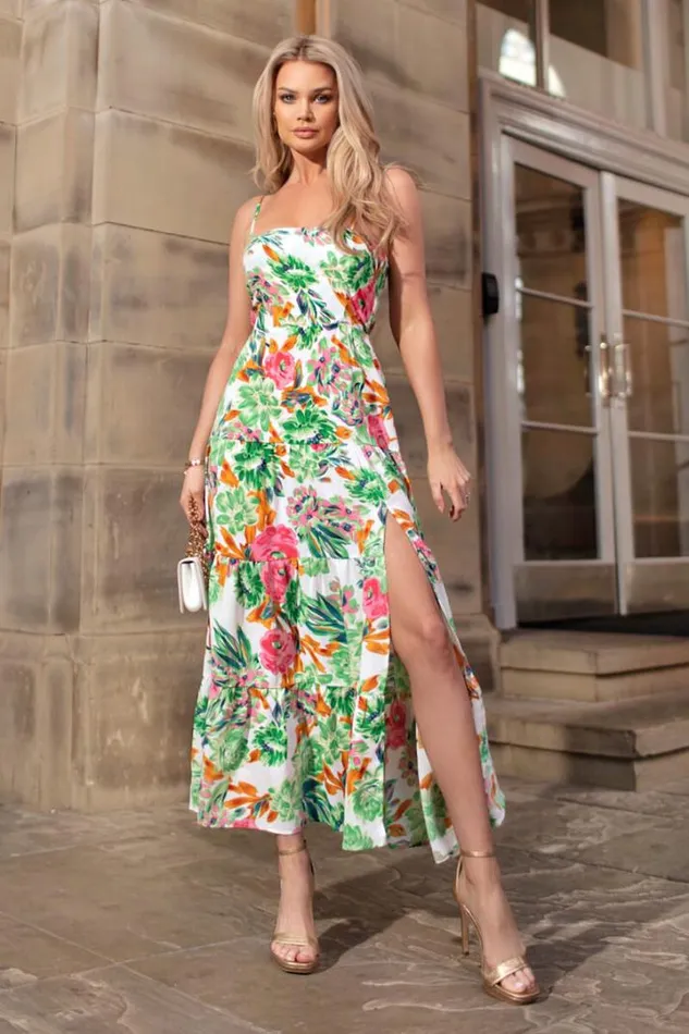 AX Paris Dresses Green Floral Print Strappy Smock Midi Dress