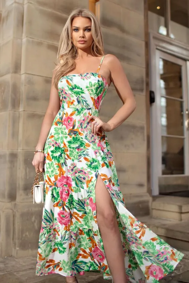 AX Paris Dresses Green Floral Print Strappy Smock Midi Dress