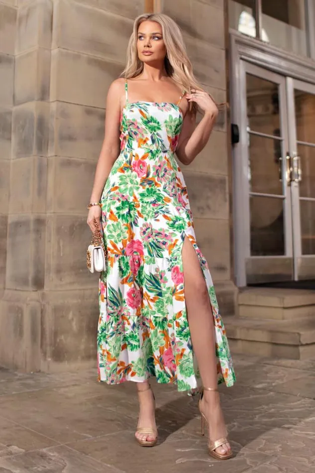 AX Paris Dresses Green Floral Print Strappy Smock Midi Dress
