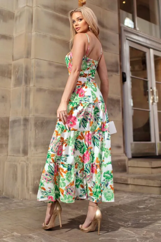 AX Paris Dresses Green Floral Print Strappy Smock Midi Dress