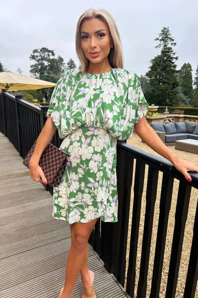 AX Paris Dresses Green Floral Printed Batwing Mini Dress