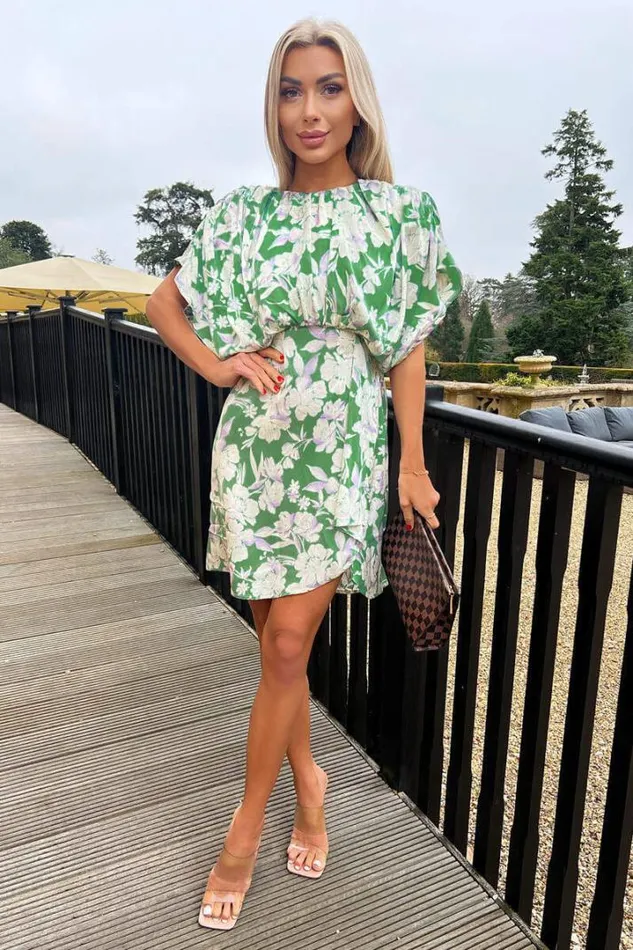 AX Paris Dresses Green Floral Printed Batwing Mini Dress