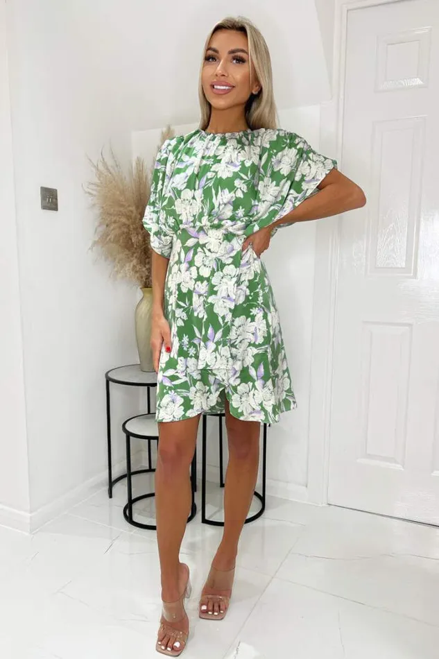AX Paris Dresses Green Floral Printed Batwing Mini Dress