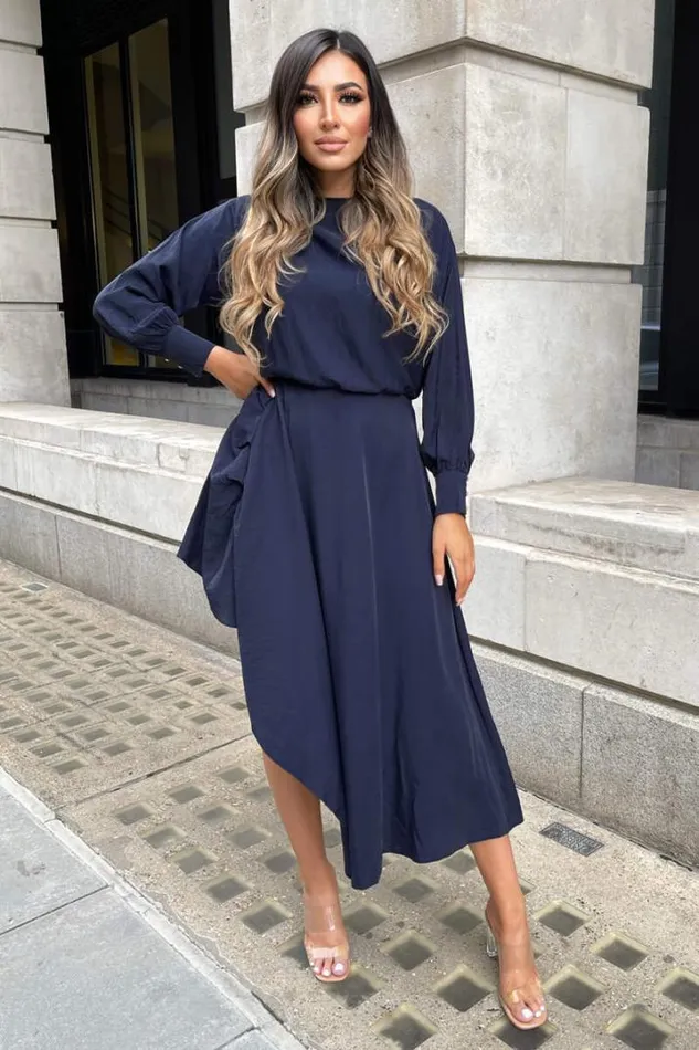 AX Paris Dresses Navy High Low Skirt Midi Dress
