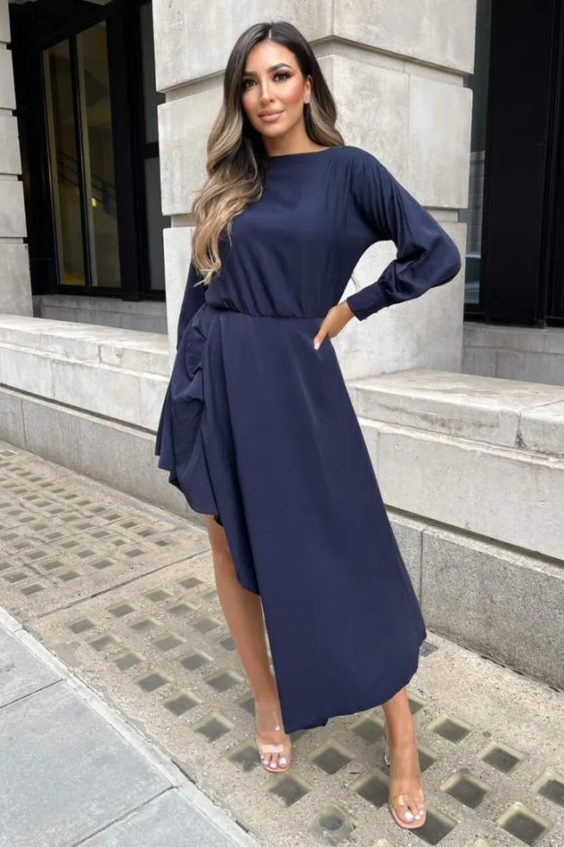 AX Paris Dresses Navy High Low Skirt Midi Dress