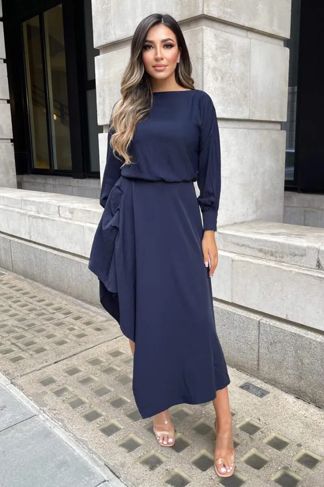 AX Paris Dresses Navy High Low Skirt Midi Dress