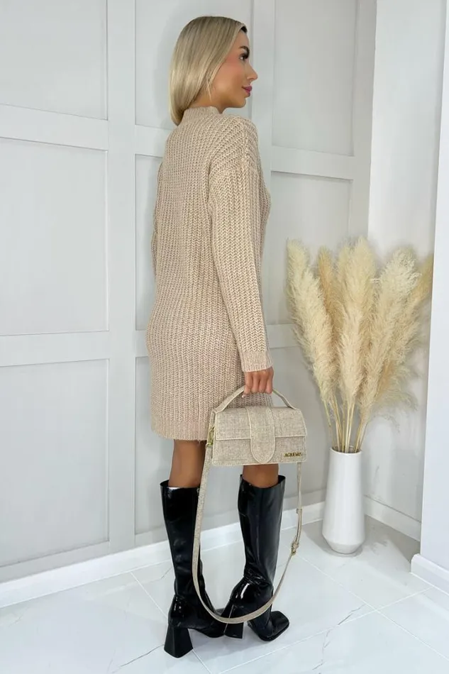 AX Paris Dresses Oatmeal High Neck Knitted Jumper Dress