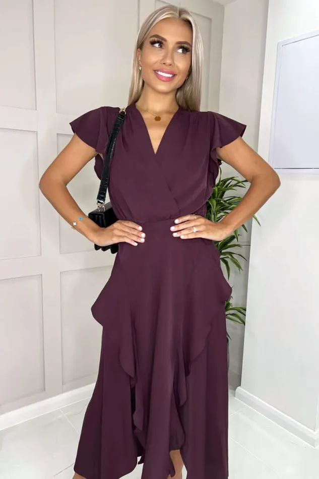 AX Paris Dresses Plum Frill Detail Double Split Skirt Midi Dress