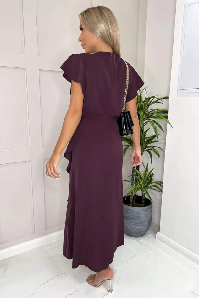 AX Paris Dresses Plum Frill Detail Double Split Skirt Midi Dress