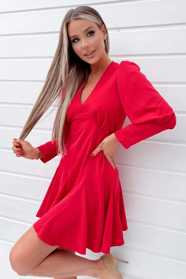 AX Paris Dresses Red VNeck Long Sleeve Skater Dress