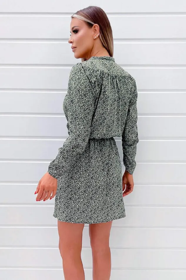 AX Paris Dresses Sage And Black Printed Long Sleeve Mini Dress