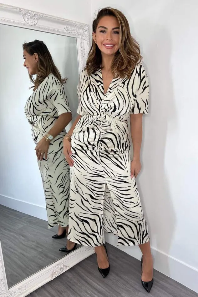 AX Paris Dresses Stone Animal Print Satin Knot Front Midi Dress