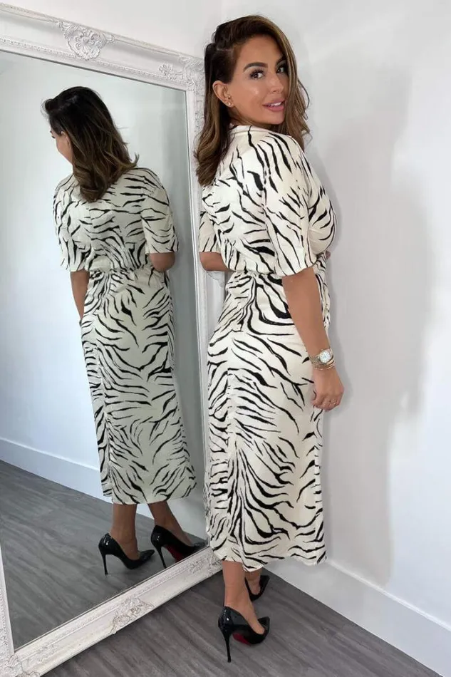 AX Paris Dresses Stone Animal Print Satin Knot Front Midi Dress