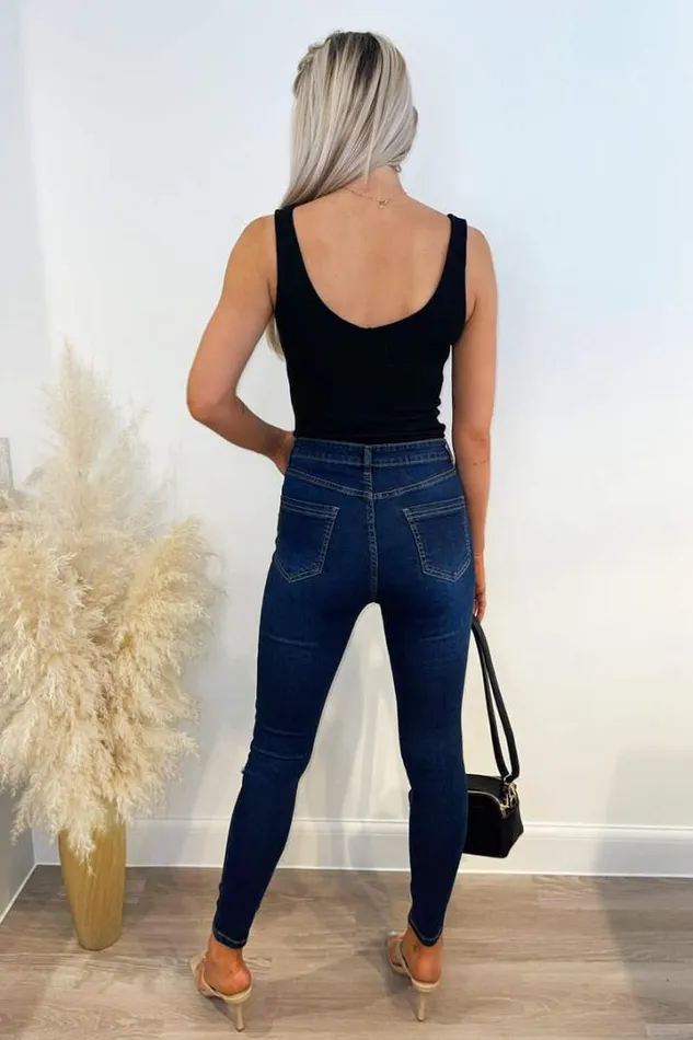 AX Paris Jeans Dark Wash Ripped Knee Skinny Jeans