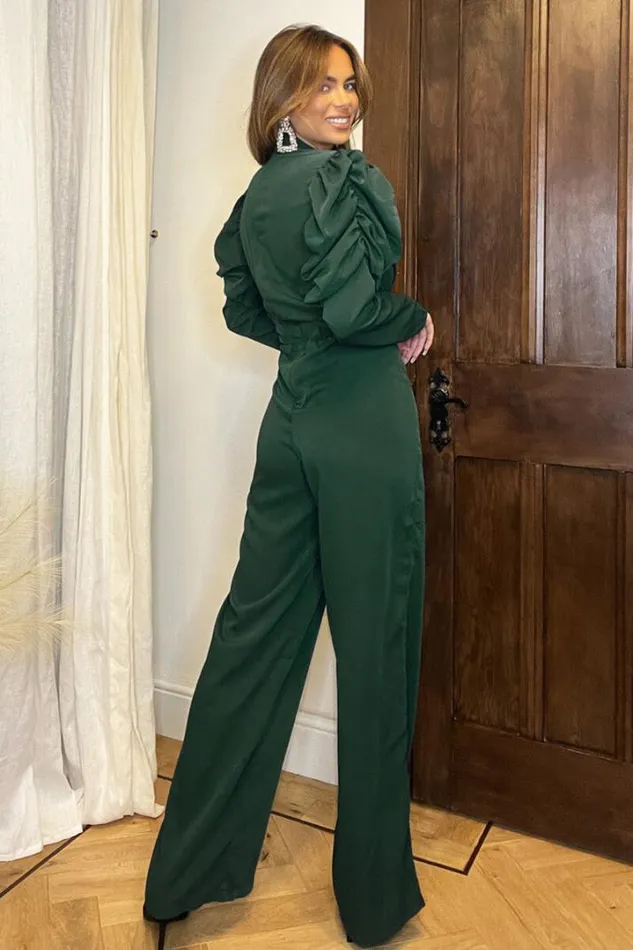 AX Paris Jumpsuits And Playsuits Teal High Neck Puff Sleeve Jumpsuit