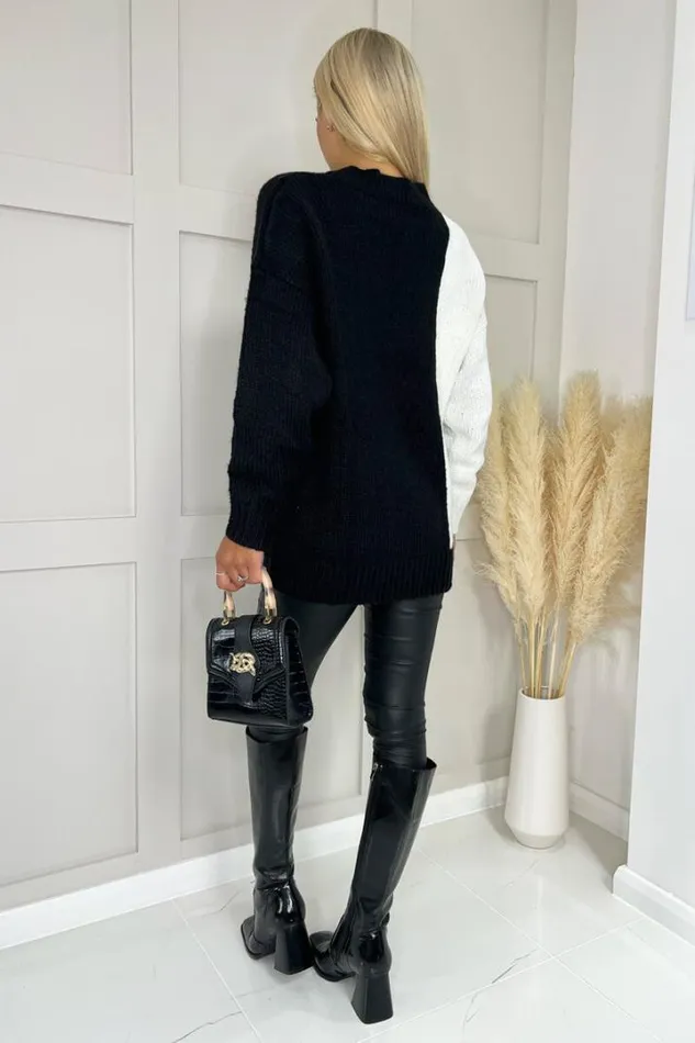 AX Paris Knitwear Black And Cream Two Tone VNeck Knit Jumper