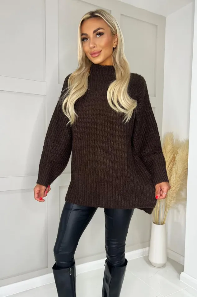 AX Paris Knitwear Chocolate Mock Neck Oversized Knit Jumper
