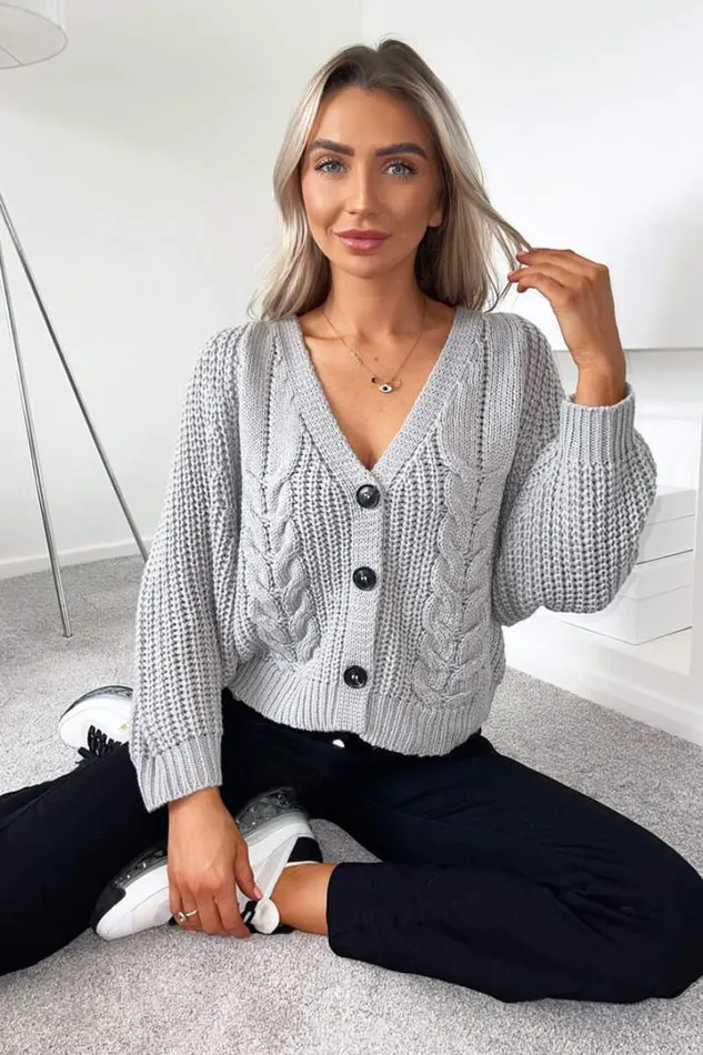 AX Paris Knitwear Grey Cable Knit Detail Cardigan