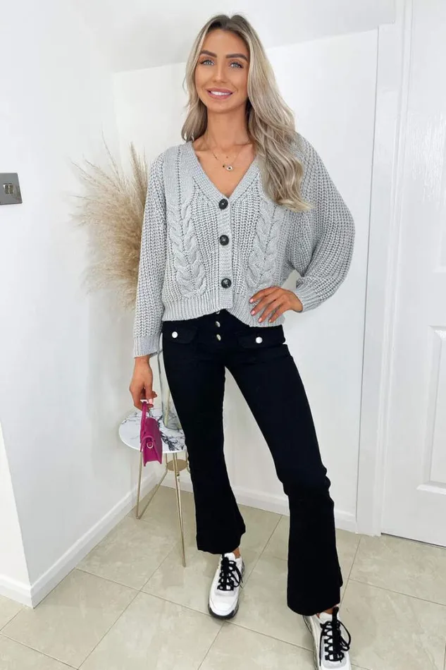 AX Paris Knitwear Grey Cable Knit Detail Cardigan